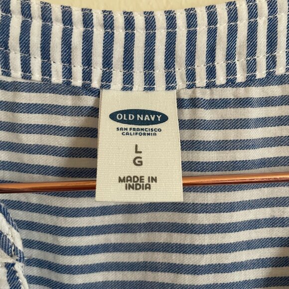 GAP | Blue/White Striped Cotton Popover Tunic Large - Picture 3 of 4